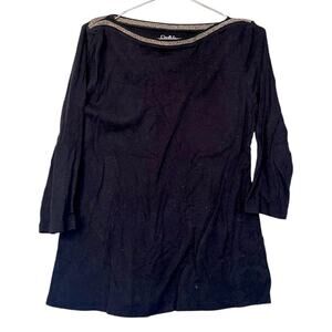 Croft & Barrow Black 3/4 Sleeve Boat Neck Top - Medium